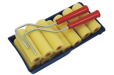 ZESTAW WAŁKÓW MALARSKICH GĄBKOWYCH Z KUWETĄ 10szt. + 2 uchwyty