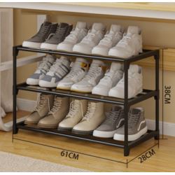 Szafka na buty półka regał stojak na obuwie 60x28x38 3-TIER BLACK PLASTIC+METAL