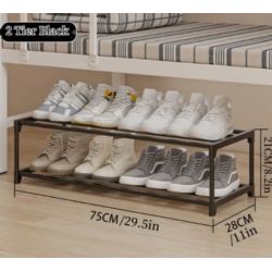 Szafka na buty półka regał stojak na obuwie 75x28x21 2-TIER BLACK PLASTIC+METAL