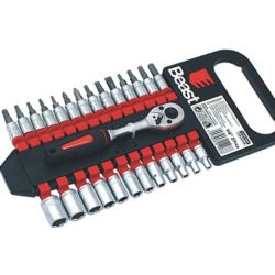Zestaw nasadek bitów 1/4" z grzechotka 4-13mm 27 elementów CV TORX ampule imbusy PHILIPS płaski