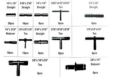 Zestaw złączek, redukcji do wężyków 113szt PRÓŻNIA