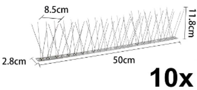 Gęste kolce na ptaki gołębie kolce przeciw ptakom 10x 50 cm kolce 6-4-6-4, szerokość: 8,5cm, Wysokość: 11,8cm