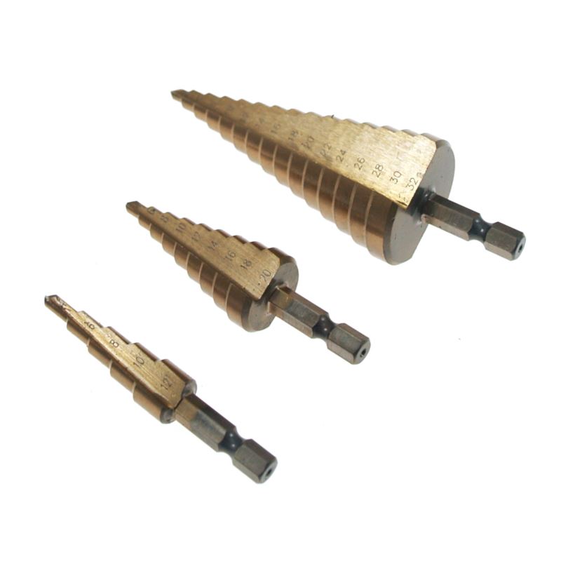 Wiertła wiertło stożkowe stopniowe choinka 4-32mm HSS TYTAN 3szt Wiertła wiertło stożkowe stopniowe choinka 4-32mm HSS TYTAN 3szt