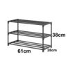 Szafka na buty półka regał stojak na obuwie 60x28x38 3-TIER BLACK PLASTIC+METAL