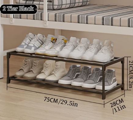 Szafka na buty półka regał stojak na obuwie 75x28x21 2-TIER BLACK PLASTIC+METAL