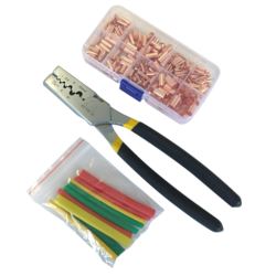 Zaciskarka do tulejek kablowych + 250 szt. tulejek bez izolacji + termokurczki ZESTAW