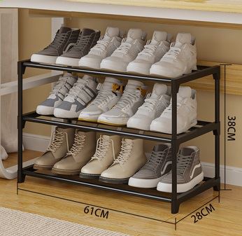 Szafka na buty półka regał stojak na obuwie 60x28x38 3-TIER BLACK PLASTIC+METAL
