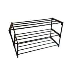 Szafka na buty półka regał stojak na obuwie 60x28x38 3-TIER BLACK PLASTIC+METAL