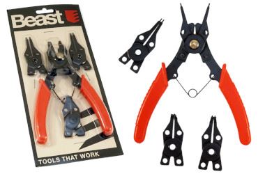 Szczypce do pierścieni Segera zacisków zestaw 160mm 4 koncówki zagięte proste