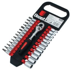 Zestaw nasadek bitów 1/4" z grzechotka 4-13mm 27 elementów CV TORX ampule imbusy PHILIPS płaski