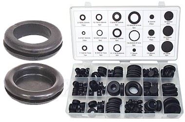 Przelotki i zaślepki gumowe do otworów technologicznych 125 szt. 6–25 mm do ochrony kabli i przewodów ZESTAW
