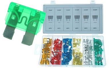 Bezpieczniki samochodowe 5-30A zestaw 120szt.