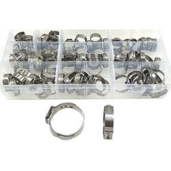 Opaski obejmy zaciski zaciskowe z pojedynczym uchem do węży bezstopniowe 100 sztuk 12,8 - 23,5mm