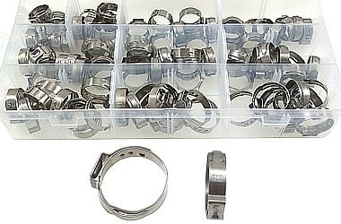 Opaski obejmy zaciski zaciskowe z pojedynczym uchem do węży bezstopniowe 100 sztuk 12,8 - 23,5mm