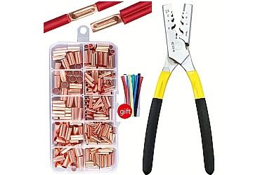 Zaciskarka do tulejek kablowych + 250 szt. tulejek bez izolacji + termokurczki ZESTAW