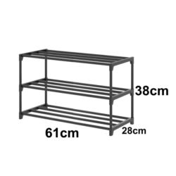 Szafka na buty półka regał stojak na obuwie 60x28x38 3-TIER BLACK PLASTIC+METAL