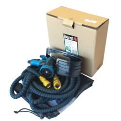 WĄŻ OGRODOWY Z KOŃCÓWKAMI ROZCIĄGLIWY, ELASTYCZNY, DO 50-60M, PISTOLET 10 FUNKCJI