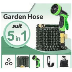 WĄŻ OGRODOWY Z KOŃCÓWKAMI ROZCIĄGLIWY, ELASTYCZNY, DO 50-60M, PISTOLET 10 FUNKCJI